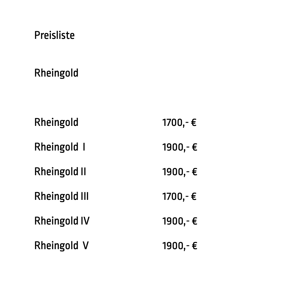 Preisliste Rheingold